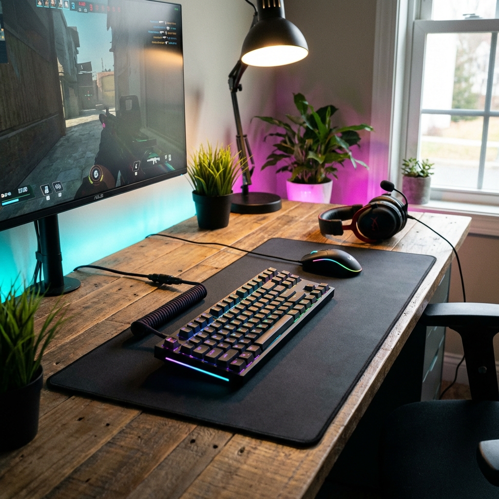 Gaming setup with RGB peripherals